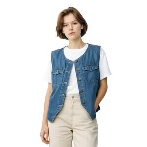 Emerson Lang Denim Vest Blue Womens Size Medium